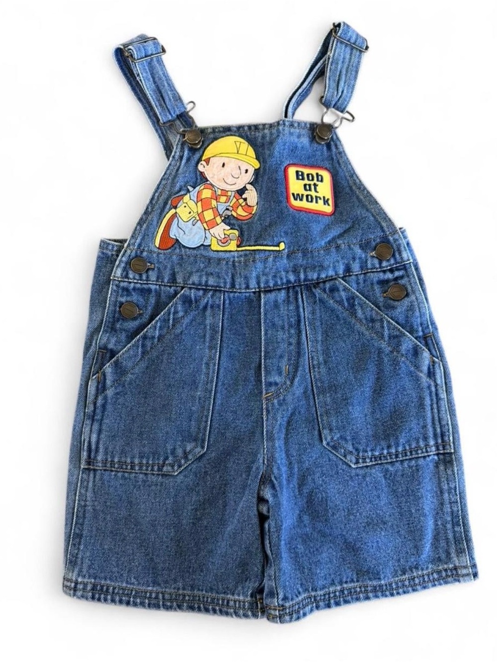 Vintage Bob the Builder Denim Shortalls 3T Y2K Character Overalls Kids Blue